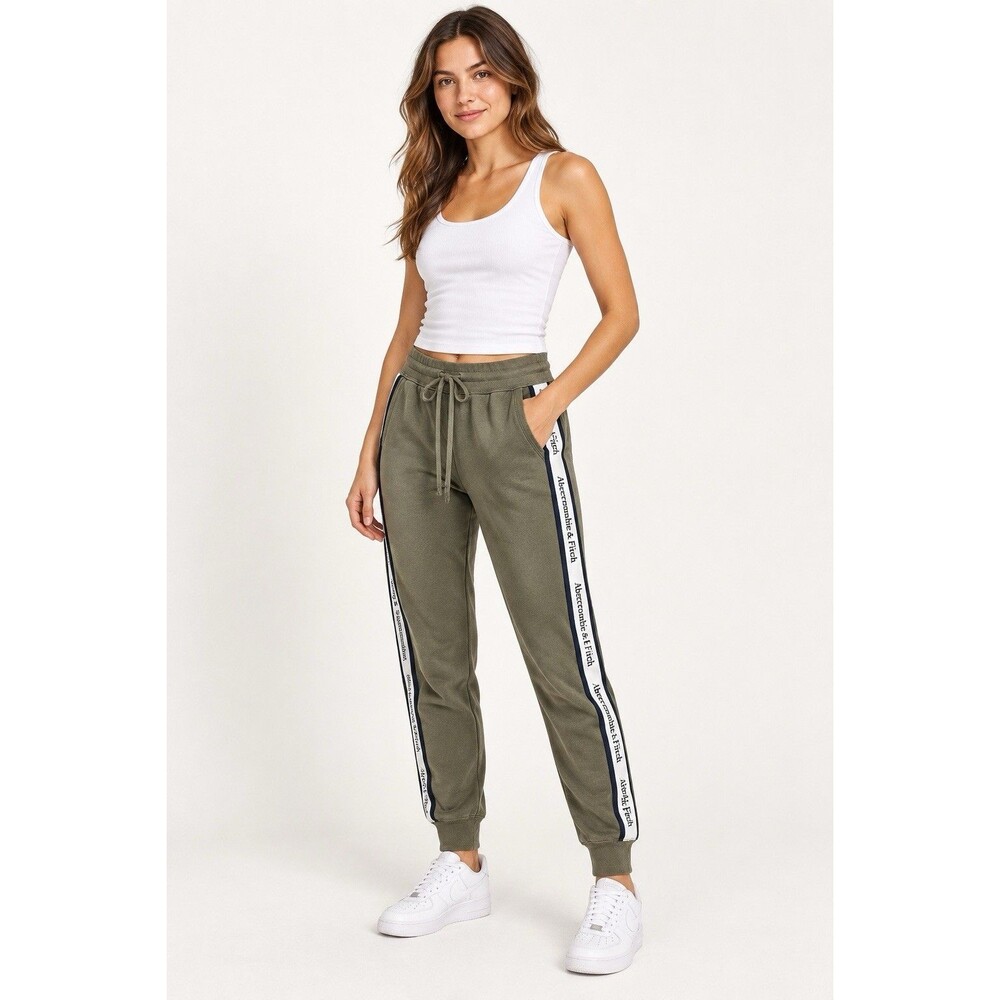 Abercrombie & Fitch Olive Logo Tape Side Stripe Jogger Pants Women’s Medium